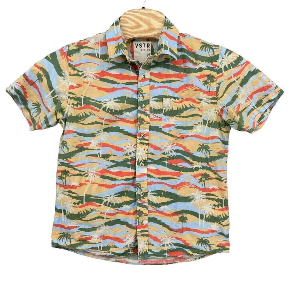 VSTR Premium Medium Orange‎ Palm Trees Short Sleeve Button Up Men's Shirt